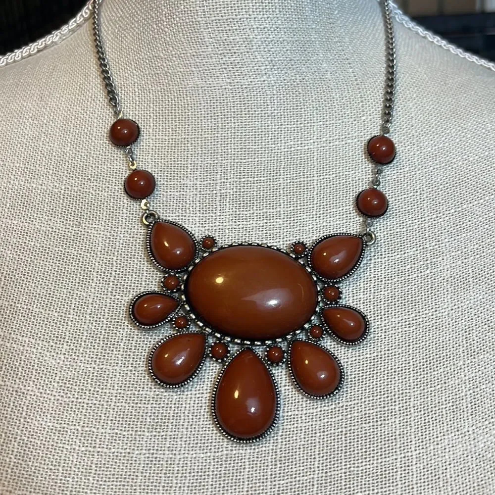 Brown Beaded Statement Necklace - Picture 1 of 7